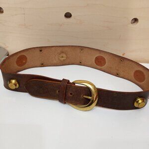 Brown Leather Belt with Gold Buckle
